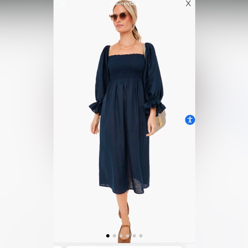 the sleeper navy atlanta linen dress